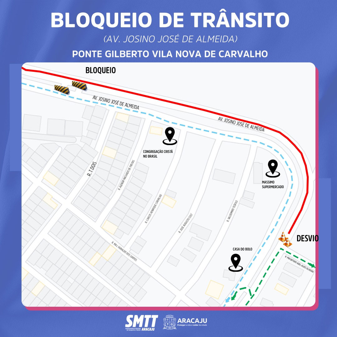 Ponte que liga o bairro Inácio Barbosa ao Conjunto Augusto Franco será interditada no próximo domingo, 16 - SMTT Aracaju